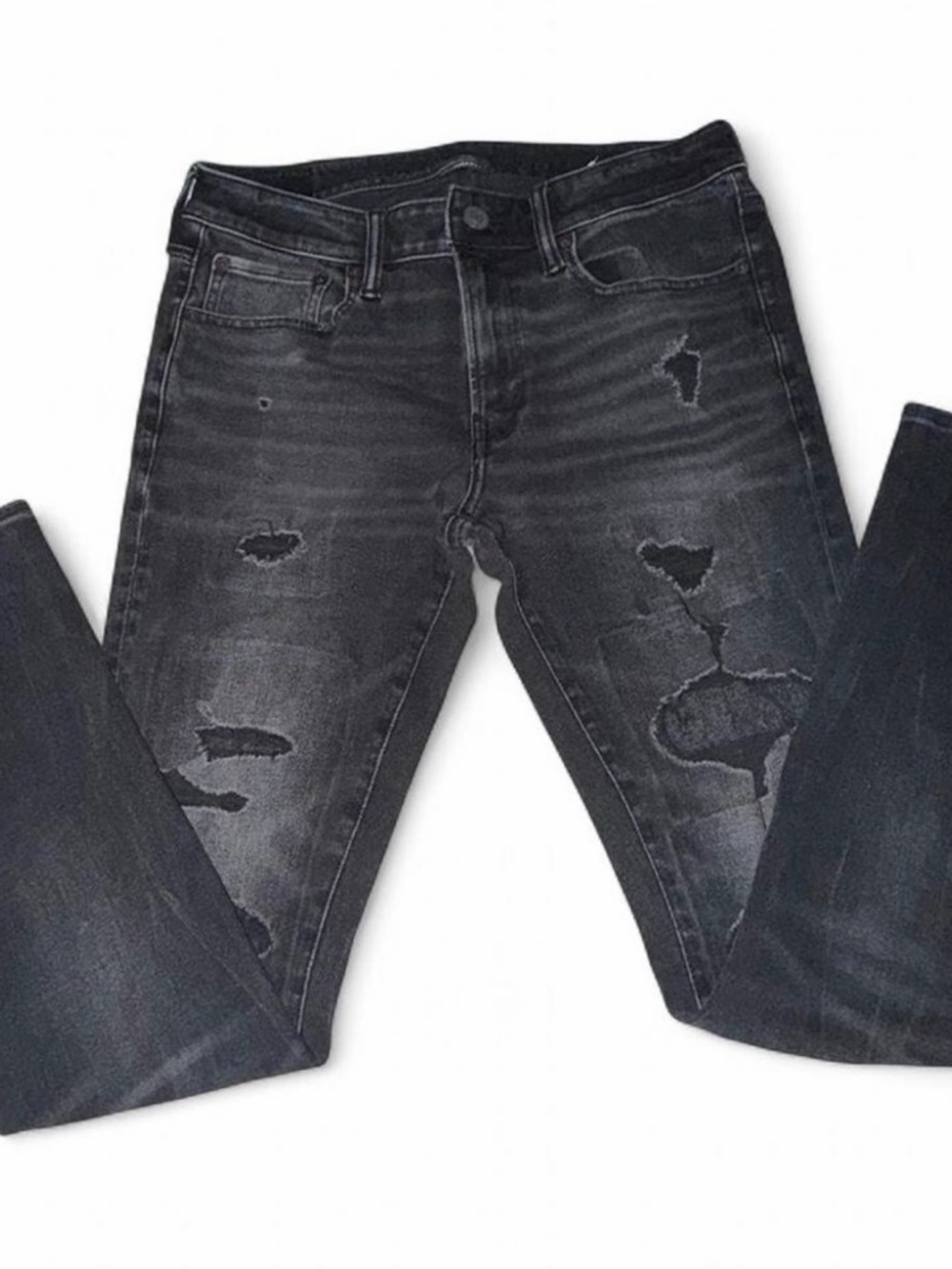 American Eagle Outfitters Men's Black Distressed Skinny Jeans